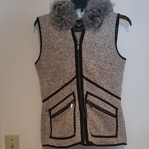 Wooly Bully Womens Gray Merle Hooded Zip Vest SZ M